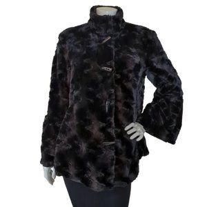 Regal Women’s Short Black Soft Faux Fur Coat with Flared Sleeves